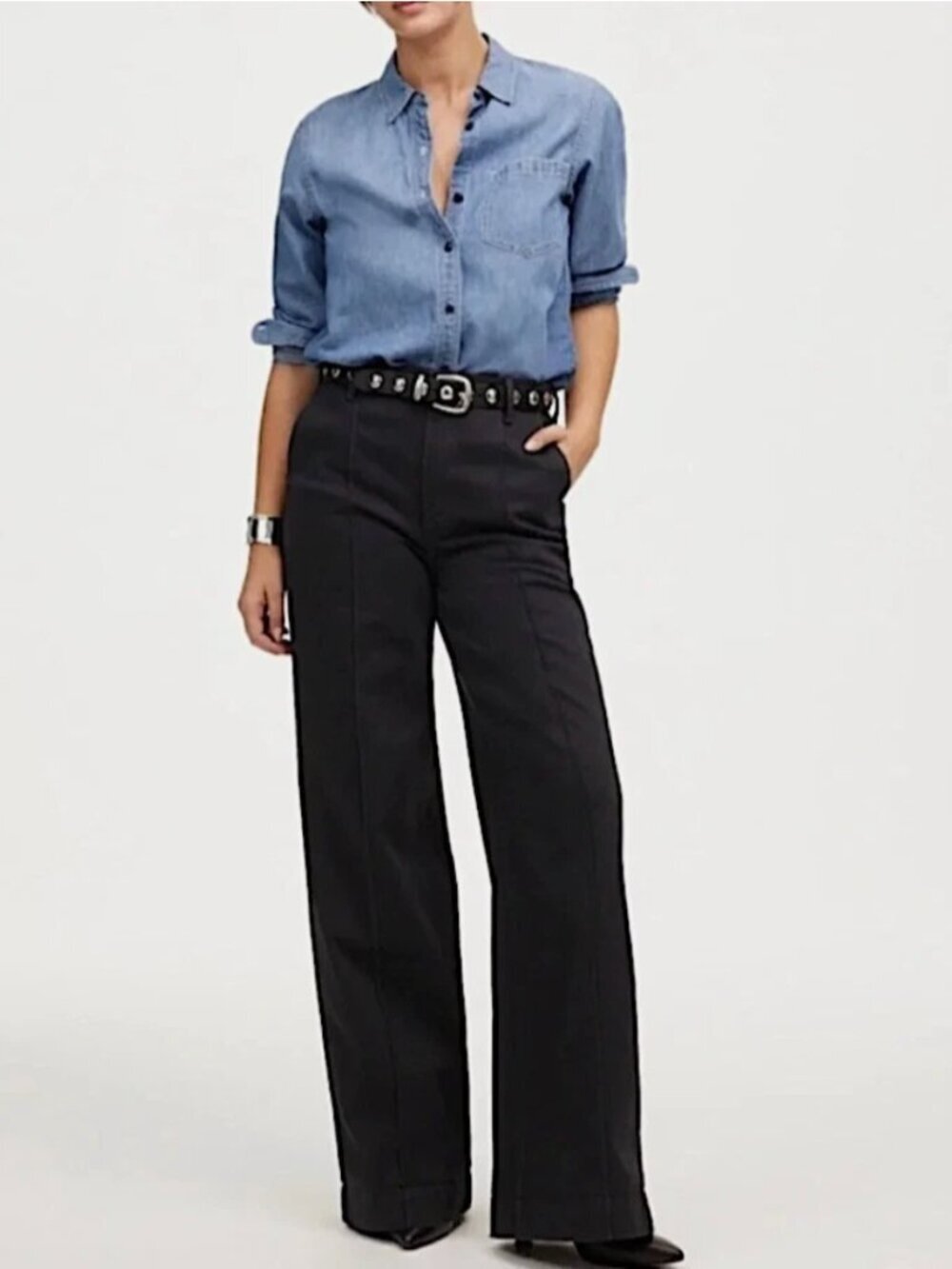 MADEWELL Super Wide Leg Jeans Size 25 Black Cut Raw Hem